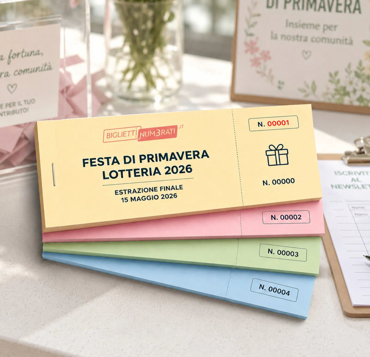 Biglietti lotteria in carta colorata