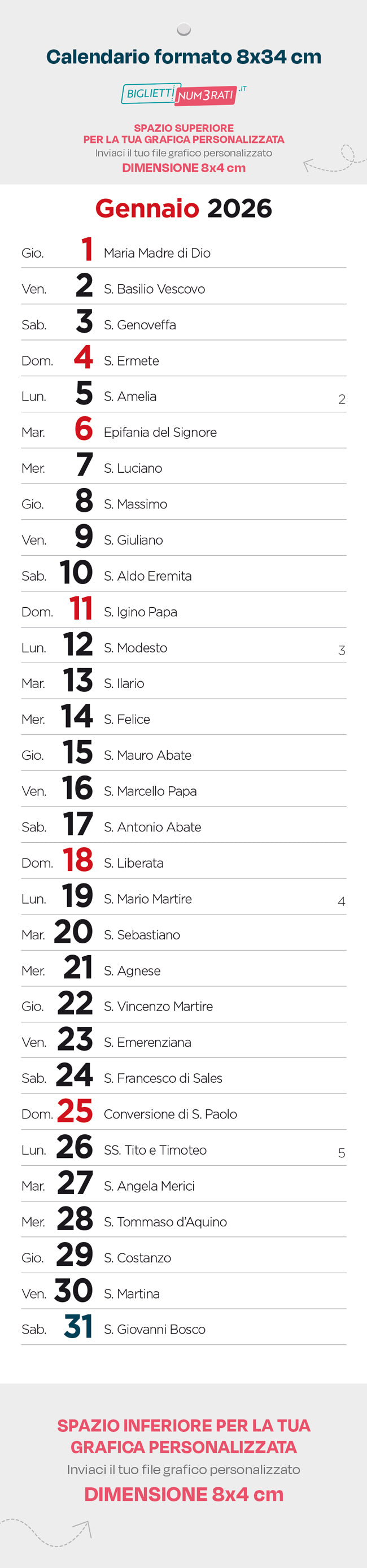 Calendari da parete personalizzati - incollati in testa e foro centrale
