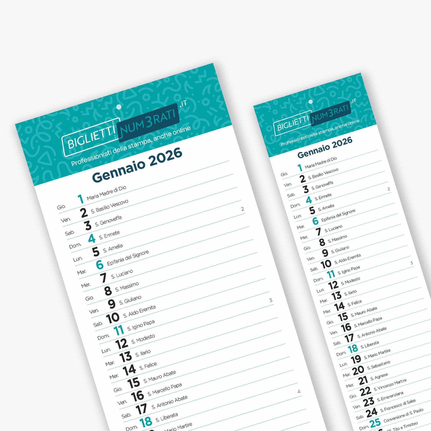 Calendari da parete personalizzati - incollati in testa e foro centrale