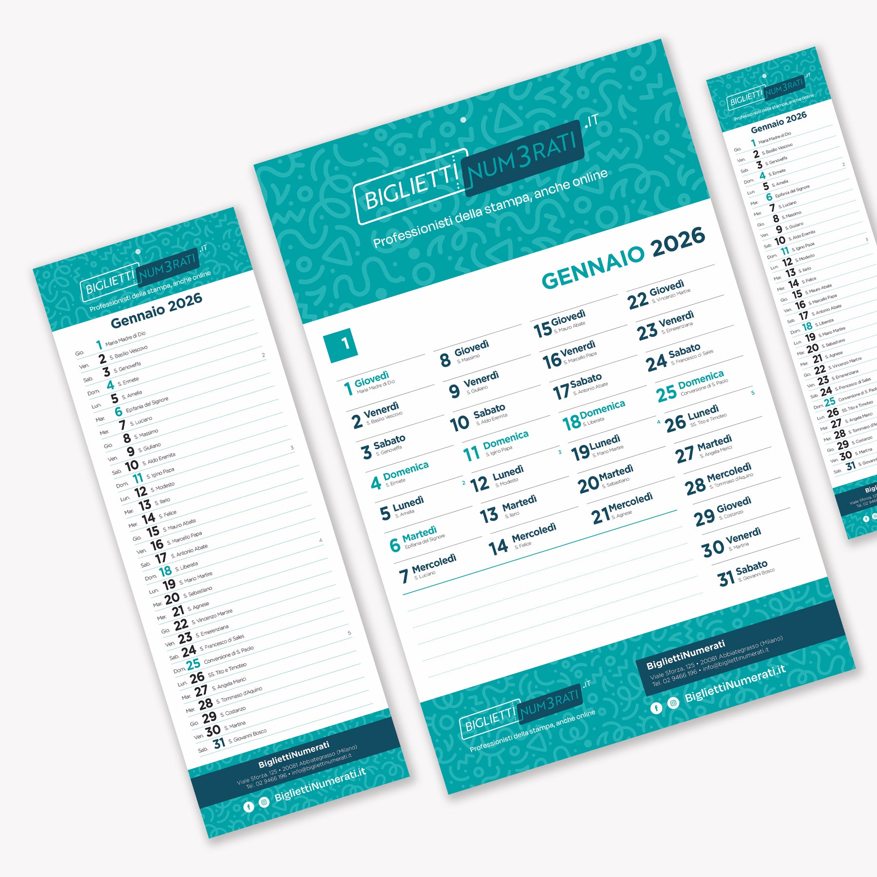 Calendari da parete personalizzati - incollati in testa e foro centrale