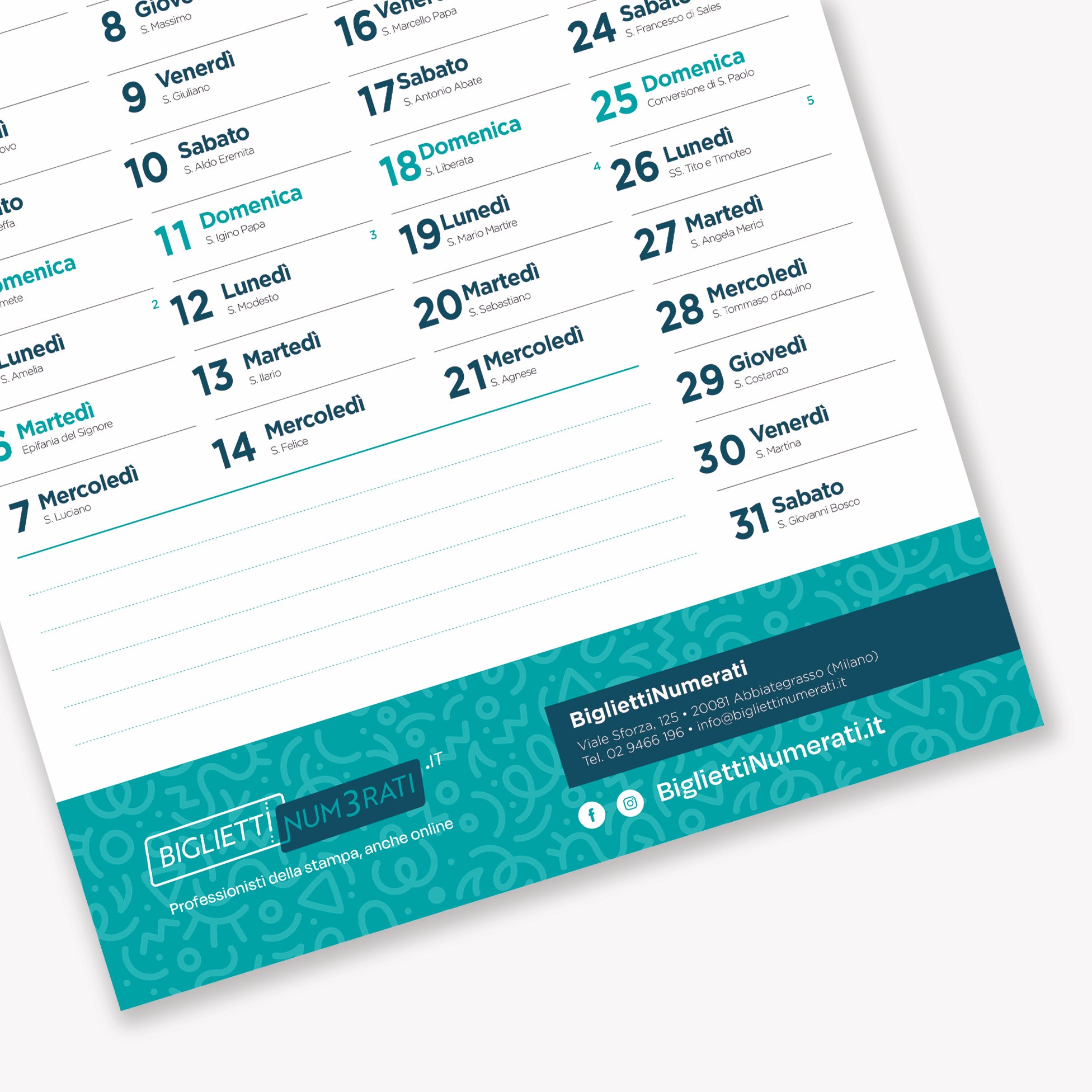 Calendari da parete personalizzati - incollati in testa e foro centrale
