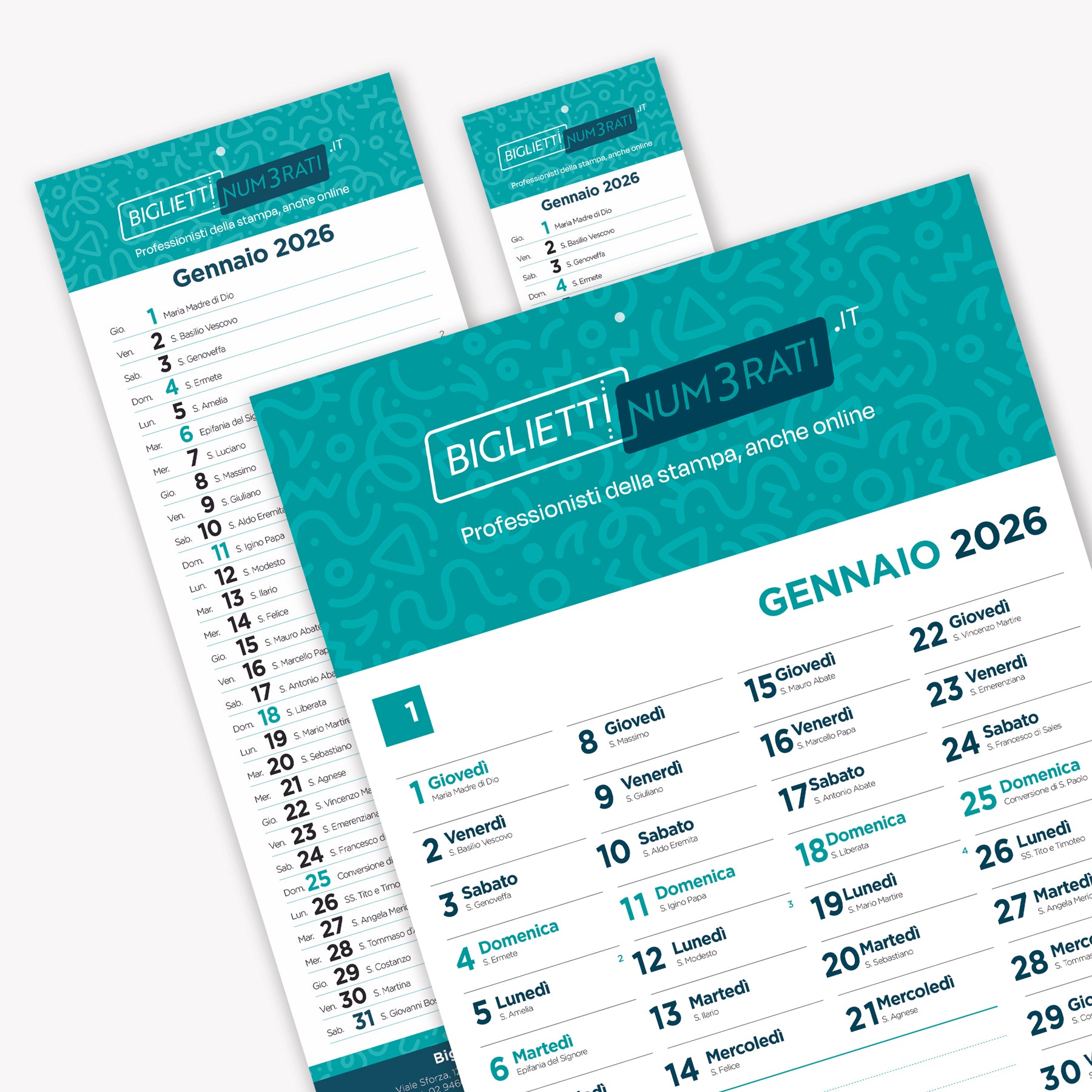 Calendari da parete personalizzati - incollati in testa e foro centrale